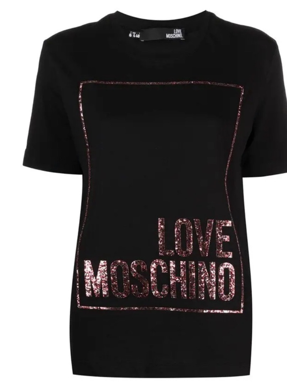 Love Moschino Black Tee with Rose-Glitter Logo